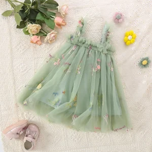 Robe princesse tutu bébé fille tulle broderie fleur été mignon style romantique robe d&rsquo;été occasion spéciale