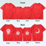 Ensemble familial coréen Sun Moon Stars tshirts mèrefille vêtements assortis tshirt en coton manches courtes style moderne coordonnés pastel rouge vibrant