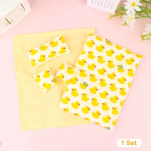Ensemble drap de lit canards jaunes pour chambre enfant accessoires décoration 3 pièces tissu doux motifs ludiques jaune vif design joyeux