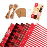 Ensemble papier d’emballage Noël 6 rouleaux motifs festifs cordes jute étiquettes kraft décoration cadeau anniversaire saintvalentin nouvel an