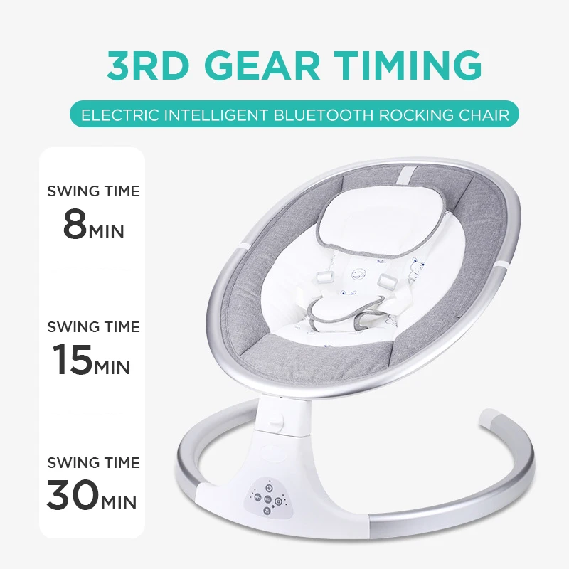 Chaise berçante électrique bébé fauteuil rocking bébé lit inclinable musique relaxante tissu doux design moderne 03 ans