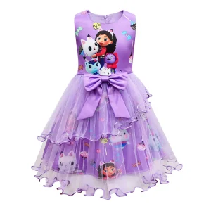 Robe de princesse pour enfant robe de fête en tulle motifs animés nœud satiné robe de cérémonie pour fille 36 ans ADress