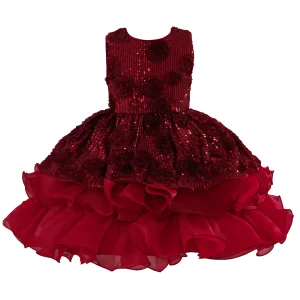 Robe de princesse pour filles 312 ans robe de soirée bouffante florale paillettes sans manches style européen américain usage fêtes mariages anniversaires