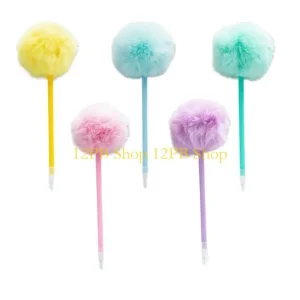 Stylo à bille Furry Pom Ballpoint 5 unités accessoire école bureau enfant fille garçon cadeau coloré design doux