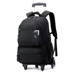 Sac à dos scolaire à roulettes pour enfants sac à roulettes étudiants bagage voyage 6 roues polyester noir design moderne confortable durabilité