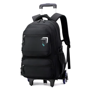 Sac à dos scolaire à roulettes pour enfants sac à roulettes étudiants bagage voyage 6 roues polyester noir design moderne confortable durabilité