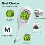 Thermomètre digital Genial pour bébé enfant et adulte  Lecture rapide en 9 secondes mémoire de température écran LCD vert clair design ergonomique pile incluse