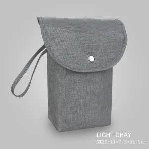 Organisateur de rangement bébé portable sac à dos en tissu gris uni 11×7.5×21.5 cm design minimaliste