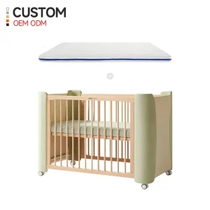 Lit de bébé en bois naturel berceau multifonctionnel avec matelas protections rembourrées roues design moderne 安全 durable idéal pour la chambre de bébé