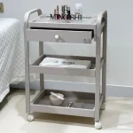 Organisateur rotatif chariot de rangement moderne luxe Ming Shi meubles salon bébé style épuré trois niveaux verre et métal design minimaliste usage multiple