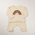 Ensemble vêtements bébé printemps 2 pièces sweatshirt manches longues pantalon arcenciel beige
