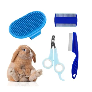 Kit de toilettage complet pour lapin et cobaye brosse silicone ciseaux sécurité peigne double densité accessoires pratiques design ergonomique qualité durable