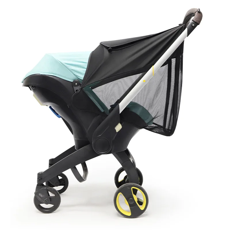 Poussette bébé compacte légère avec paresoleil filet ventilation design moderne matériaux durables antiUV couleur turquoise noir