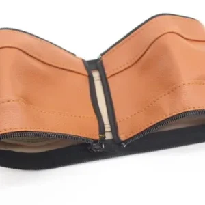 Tousse rangement bébé en cuir synthétique design moderne couleur marron clair fermeture éclair intérieur beige