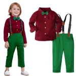 Tenue de Noël bébé garçon costume formel ensemble vêtements bretelles robe de soirée chemise rouge vert