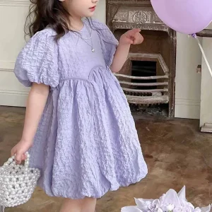 Robe princesse moelleuse manches courtes filles été douce confort style Aline mode enfant 713 ans