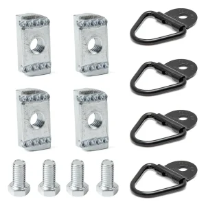 Kit fixation rail lit camion 4 pièces anneaux D vis hexagonales montage sécurisé acier galvanisé noir et argent durabilité maximale protection anticorrosion