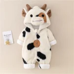 Combinaison bébé fille garçon capuche peluche vache motifs tachetés fermeture éclair manches courtes hiver usage intérieurextérieur