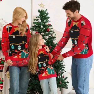 Tenues famille correspondant dessin animé pull ample Xms garçons filles enfants décontracté mignon hauts  Red