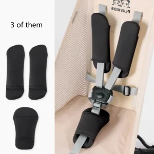 Harnais bébé PLAKIDS 5 points chaise haute voiture coussin épaule cuir PU ajustable 03 ans sécurité confort style moderne polyester gris noir