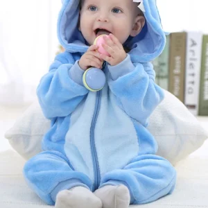Combinaison à capuche une pièce bébé fille requin pyjama confortable hiver vêtement nuit doux bébé garçon S06