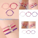 Bracelets en corde ajustables avec perles métal cœur cadeau fête des mères usage quotidien style moderne