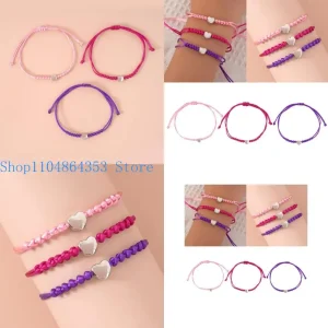 Bracelets en corde ajustables avec perles métal cœur cadeau fête des mères usage quotidien style moderne