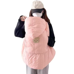 Attache kangourou style coréen pour bébé coupevent hiver manteau à capuche poussette portage bébé 06 ans doux chaud rose pastel Attache kangourou style coréen pour bébé coupevent hiver manteau à capuche poussette portage bébé 06 ans doux chaud rose pastel