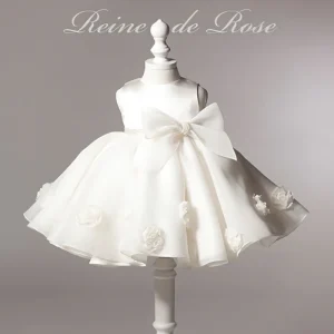 Robe bébé fille Reine de Rose blanc floral mariage baptême anniversaire robe princesse fille 1 an demoiselle d&rsquo;honneur