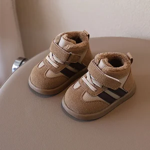 Bottines enfants confortables hiver 2025 doublure peluche antidérapante waterproof bébé fille garçon 13 ans chaussures montantes khaki