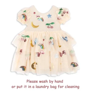 Robe de princesse pour filles fêtes carnaval motifs colorés sequins style évasé manches courtes robe longueur genou cadeau enfant 46 ans polyester doux confortable Robe de princesse pour filles fêtes carnaval motifs colorés sequins style évasé manches courtes robe longueur genou cadeau enfant 46 ans polyester doux confortable