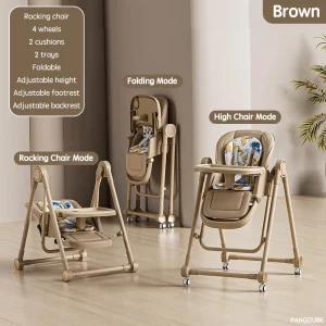Chaise haute bébé convertible Pangdube 2 en 1 bascule avec roulettes double plateaux coussin pliable 6 mois à 3 ans beige Chaise haute bébé convertible Pangdube 2 en 1 bascule avec roulettes double plateaux coussin pliable 6 mois à 3 ans beige