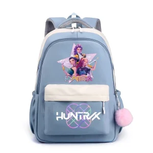 Sac à dos HUNTRX sac d&rsquo;école design enfants filles garçons bleu pastel pompon personnages polyester confortable zips écolier