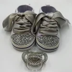 Chaussures bébés filles garçons baskets toile semelle souple montantes cheville chaussures berceau premiers pas sequins satin festives