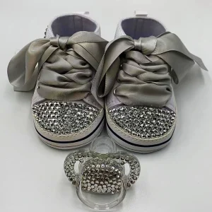 Chaussures bébés filles garçons baskets toile semelle souple montantes cheville chaussures berceau premiers pas sequins satin festives