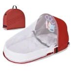 Lit de voyage pour bébé berceau portatif avec filet antimoustiques nid de couchage jouets suspendus sac de transport  Design moderne en rouge