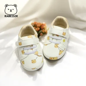 Chaussures de sport bébé RABEISIR 01 an motif ours confortable antiglissante Velcro et lacets