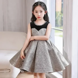 Robe de soirée bébé fille 2025 luxe vintage paillettes robe de bal longueur genou coton polyester Guangdong 713 ans formel banquet élégant