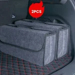 Organisateur coffre voiture en tissu feutré 2 sacs antidérapants rangement plat style moderne usage familial design épuré gris intemporel