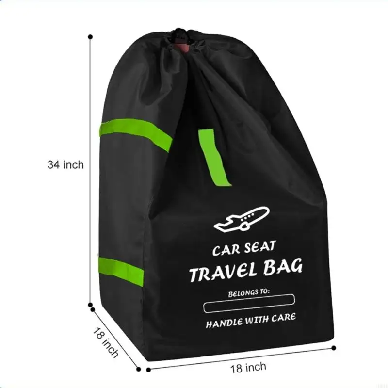 Sac de transport siège auto imperméable portée facile protection totale nylon/polyester compact et portable pour bébé voyage résistant design moderne couleur noire et vert fluo