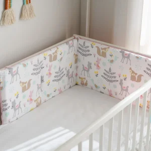 Parechocs lit bébé en coton doux anticollision motif renard rose fille design mignon sécurisant protecteur lit enfant