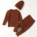 Ensemble Pyjama Bébé Garçon Fille Automne Hiver Pull Pantalon Bonnet Collection 2023 Matériau Doux Confort Couleur Brune Qualité Premium Bienêtre Enfant