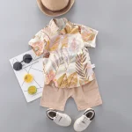 Ensemble shirt et short été pour bébé garçon style tropical tissu coton couleurs vives 13 ans