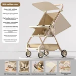 Poussette bébé ultralégère pliable dossier réglable plateau repas Oxford cloth design moderne sécurité renforcée blanc café Warm House