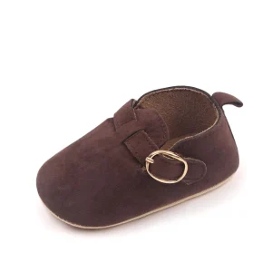 Chaussures bébé mocassin cuir suède brun doré confortable antidérapant 01 ans