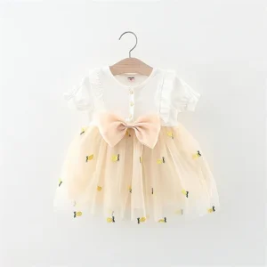 Robe d&rsquo;été bébé fille en coton et tulle manches courtes robe de fête anniversaire 036 mois style mignon broderie ananas
