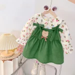 Robe bébé fille automne deux pièces floral ours manches longues accessoires inclis vêtements décontractés sortie anniversaire 36 ans