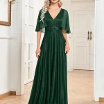 Robe de soirée élégante longue manches courtes style classique Aline tissu polyester Vcou occasion formelle robe de mariage cocktail