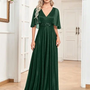 Robe de soirée élégante longue manches courtes style classique Aline tissu polyester Vcou occasion formelle robe de mariage cocktail