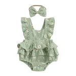 Robe barboteuse fille imprimé marguerite coton doux combinaison sans manches bandeau à nœud vêtement bébé fille 46 ans